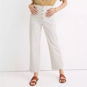 Madewell Emmett Slim Wide Leg Crop White Jeans with Blue Pinstripe - Size 28
